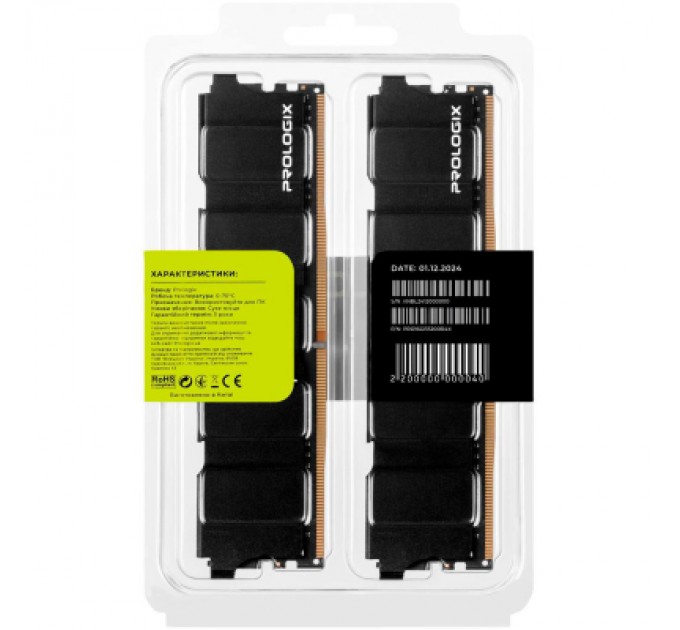 Prologix Модуль пам'яті для комп'ютера DDR4 16GB (2x8GB) 3200 MHz Black Prologix (PRO16GB3200B4K)