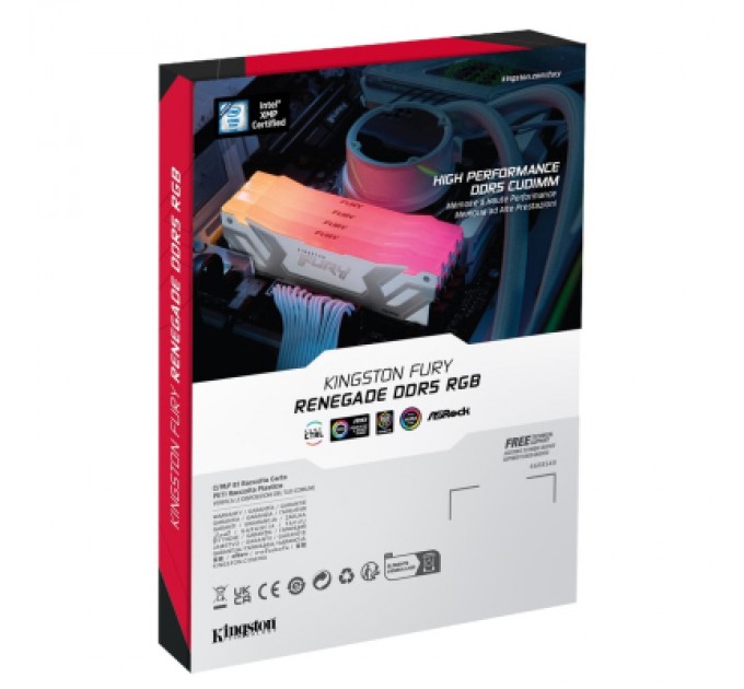 Kingston Fury (ex.HyperX) Модуль пам'яті для комп'ютера DDR5 48GB (2x24GB) 8400 MHz Renegade RGB White/Silver Kingston Fury (ex.HyperX) (KF584CU40RWAK2-48)
