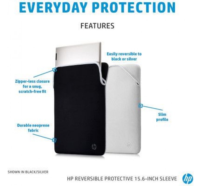 HP Чохол до ноутбука HP 14" Reversible Protective Blk/Slv Sleeve (2F2J1AA)