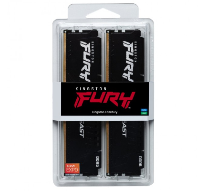 Kingston Fury (ex.HyperX) Модуль пам'яті для комп'ютера DDR5 64GB (2x32GB) 6000 MHz Beast Black XMP Kingston Fury (ex.HyperX) (KF560C30BBK2-64)
