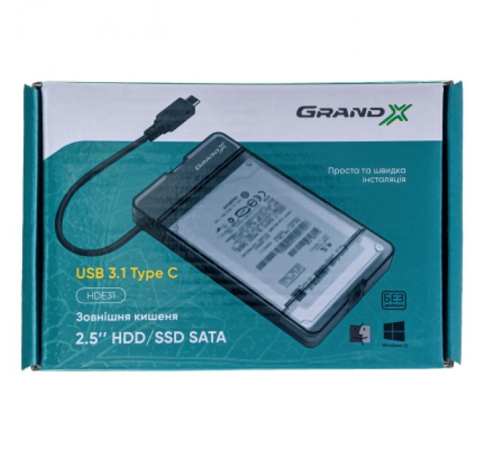 Grand-X Кишеня зовнішня Grand-X HDD 2,5" USB 3.1 Type-C (HDE31)