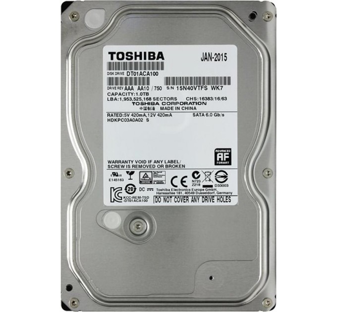 Toshiba Накопичувач HDD SATA 1.0TB TOSHIBA 7200rpm 32MB (DT01ACA100)_Refurbished
