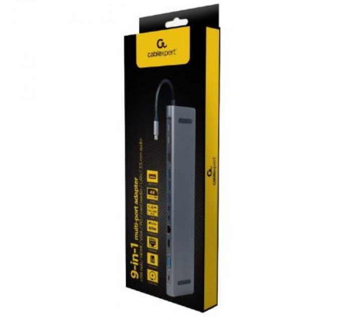 Cablexpert Концентратор Cablexpert USB-C 9-in-1 (Hub/HDMI/VGA/PD/card-reader/lan/audio) (A-CM-COMBO9-01)
