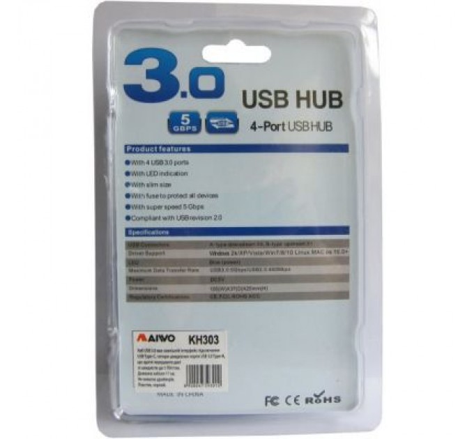 Maiwo Концентратор Maiwo USB Type-C to 4х USB3.0 cable 29 cm (KH303)