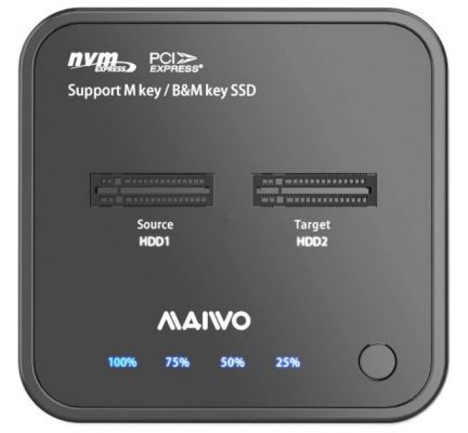 Maiwo Док-станція для накопичувачів Maiwo 2*NVMe M.2 SSD Key M/B+M USB 3.1 Gen2 Type-C (K3016P)