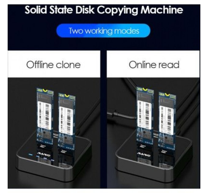 Maiwo Док-станція для накопичувачів Maiwo 2*NVMe M.2 SSD Key M/B+M USB 3.1 Gen2 Type-C (K3016P)