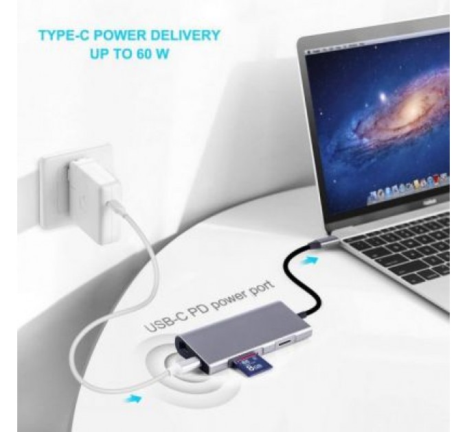 Dynamode Концентратор Dynamode USB3.1 Type-C to HDMI, 3хUSB3.0, RJ45, USB Type-C Female, SD (Dock-USB-TypeC-HDMI-USB3.0-RJ45)