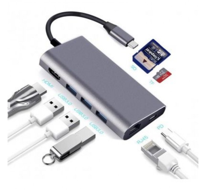 Dynamode Концентратор Dynamode USB3.1 Type-C to HDMI, 3хUSB3.0, RJ45, USB Type-C Female, SD (Dock-USB-TypeC-HDMI-USB3.0-RJ45)