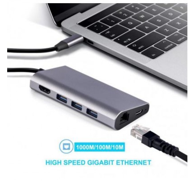 Dynamode Концентратор Dynamode USB3.1 Type-C to HDMI, 3хUSB3.0, RJ45, USB Type-C Female, SD (Dock-USB-TypeC-HDMI-USB3.0-RJ45)