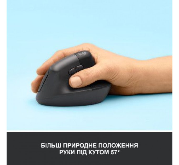 Logitech Мишка Logitech Lift Vertical Ergonomic Wireless/Bluetooth Graphite (910-006473)