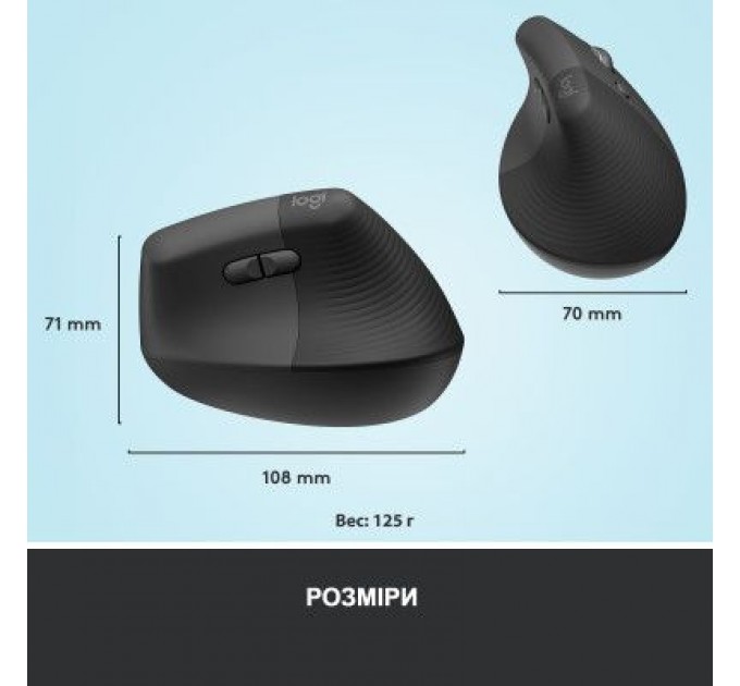Logitech Мишка Logitech Lift Vertical Ergonomic Wireless/Bluetooth Graphite (910-006473)
