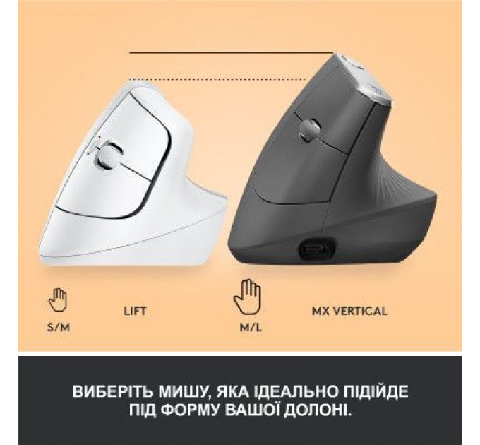 Logitech Мишка Logitech Lift Vertical Ergonomic Wireless/Bluetooth White (910-006475)