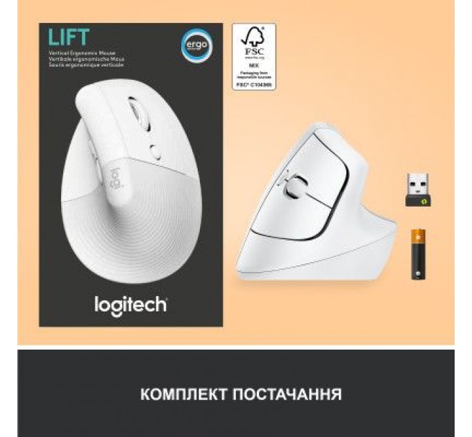 Logitech Мишка Logitech Lift Vertical Ergonomic Wireless/Bluetooth White (910-006475)