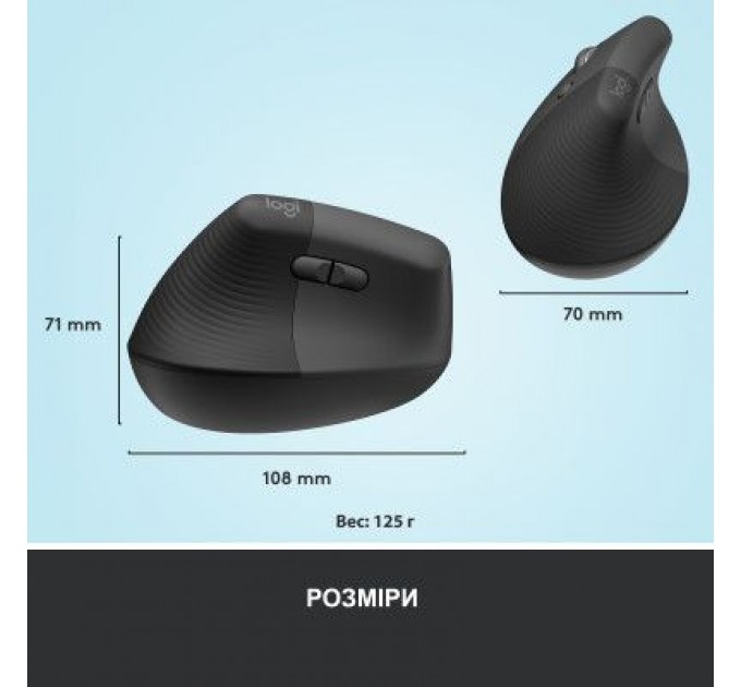 Logitech Мишка Logitech Lift Left Vertical Ergonomic Wireless/Bluetooth Graphite (910-006474)