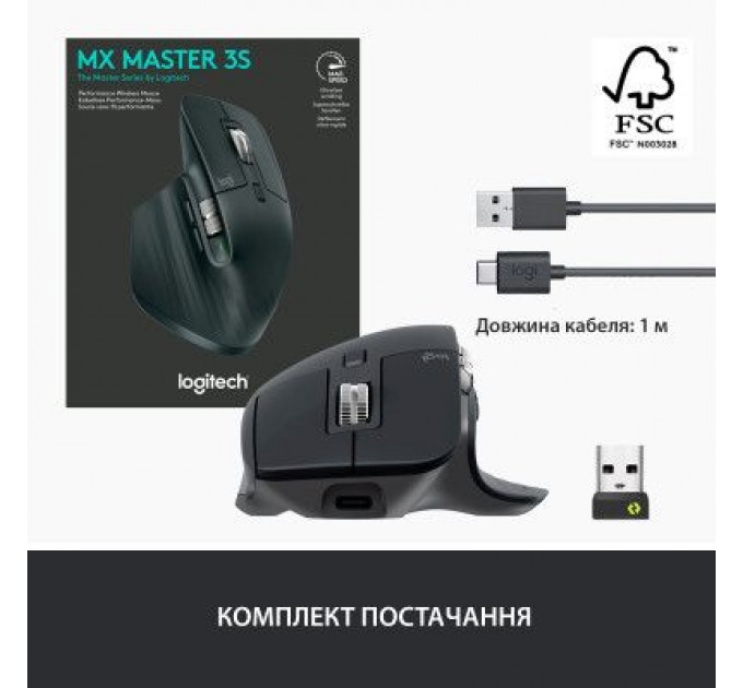 Logitech Мишка Logitech MX Master 3S Performance Wireless Mouse Bluetooth Graphite (910-006559)