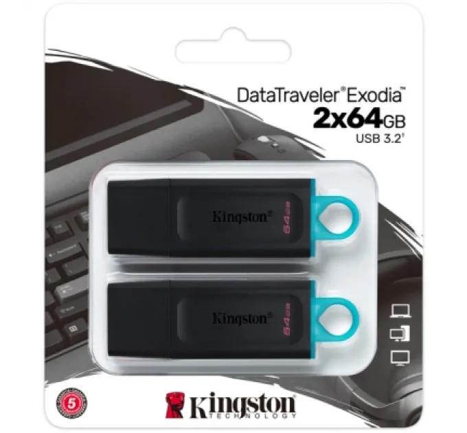 Kingston USB флеш накопичувач Kingston 2x64GB DT Exodia Black+Blue USB 3.2 (DTX/64GB-2P)