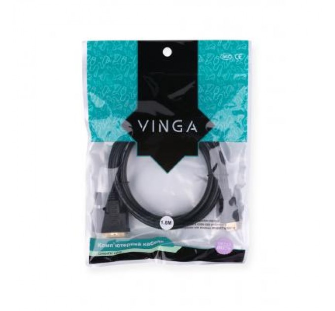 Vinga Кабель мультимедійний HDMI to DVI 24+1 1.8m Vinga (VCPHDMIDVI1.8)