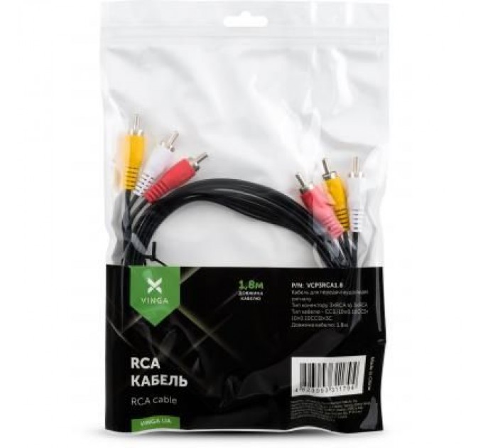 Vinga Кабель мультимедійний 3RCA to 3RCA 1.8m Vinga (VCP3RCA1.8)