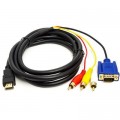 PowerPlant Кабель мультимедійний HDMI to VGA / 3*RCA 1.0m 1080p PowerPlant (CA912018)