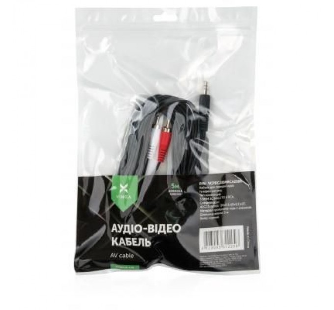 Vinga Кабель мультимедійний Jack 3.5mm male to 2xRCA 5.0m Vinga (VCPDCJ35MRCA25BK)
