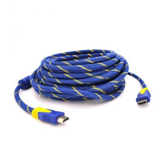 Merlion Кабель мультимедійний HDMI to HDMI 10.0m v1.4, OD-8.0mm Blue/Gold Merlion (YT-HDMI(M)/(M)NY/BL-10m)