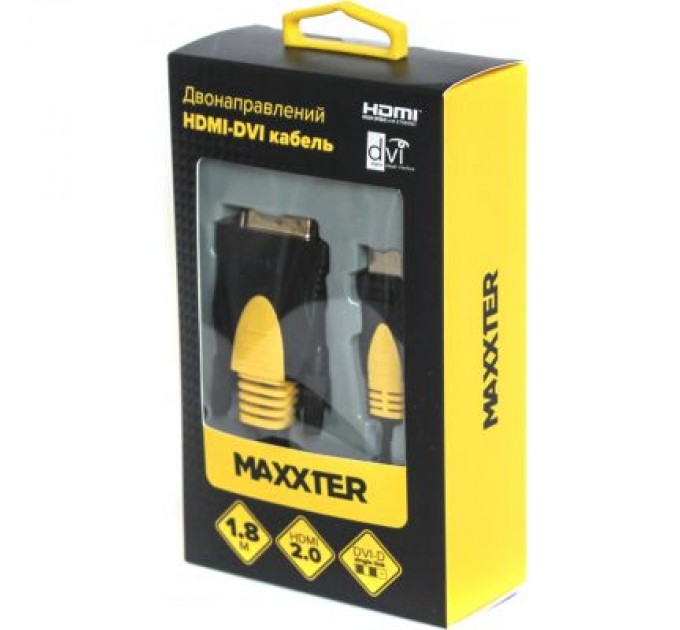 Maxxter Кабель мультимедійний HDMI to DVI 1.8m 2-side V1.3 19-pin Maxxter (CCBP-HDMI-DVI-1.8)
