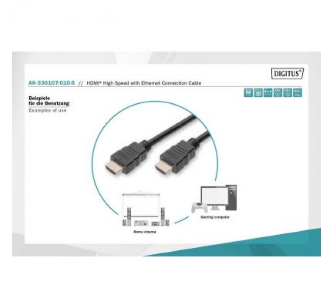 Digitus Кабель мультимедійний HDMI to HDMI 1.0m UHD 4K Digitus (AK-330107-010-S)