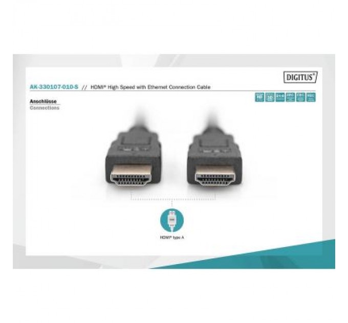 Digitus Кабель мультимедійний HDMI to HDMI 1.0m UHD 4K Digitus (AK-330107-010-S)