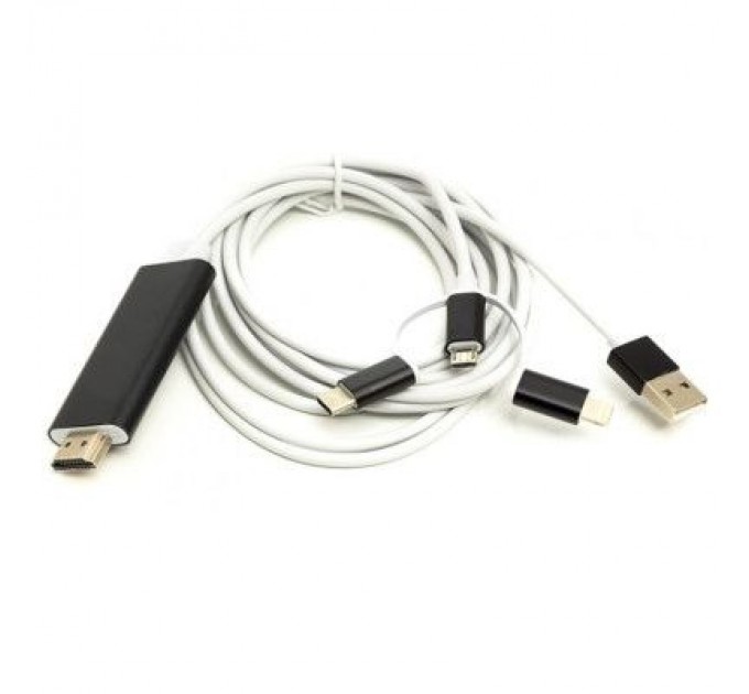 PowerPlant Кабель мультимедійний HDMI (M) to Lightning, Type-C, mirco USB 1.0m PowerPlant (CA911912)