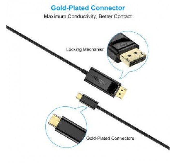 Choetech Кабель мультимедійний USB-C to DisplayPort 1.8m 4K 60Hz Choetech (XCP-1801BK)