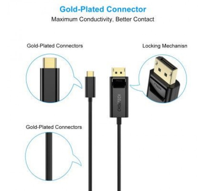 Choetech Кабель мультимедійний USB-C to DisplayPort 1.8m 4K 60Hz Choetech (XCP-1801BK)