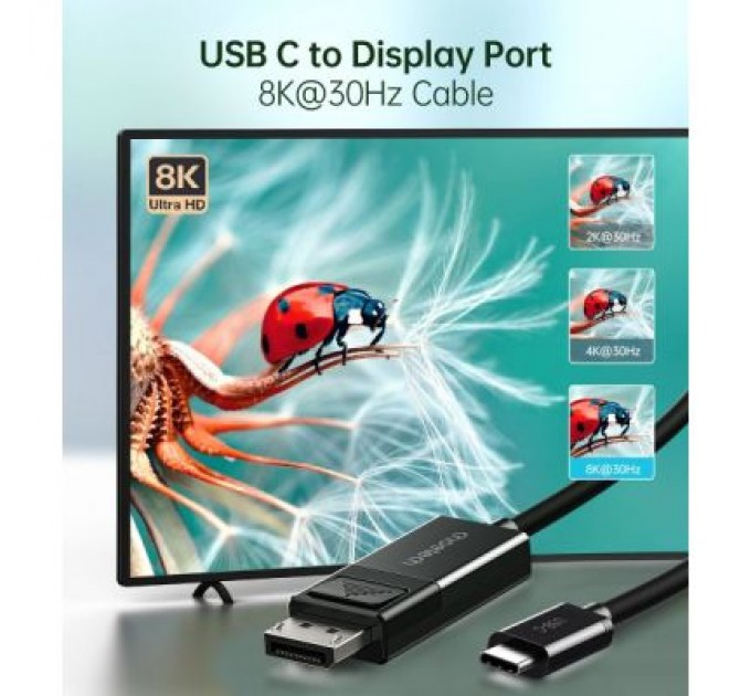 Choetech Кабель мультимедійний USB-C to DisplayPort 1.8m 8K 30Hz Choetech (XCP-1803-BK)
