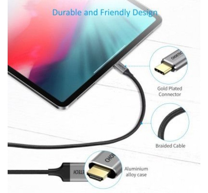 Choetech Кабель мультимедійний USB-C to HDMI 1.8m 4K 60Hz Choetech (CH0021-BK)