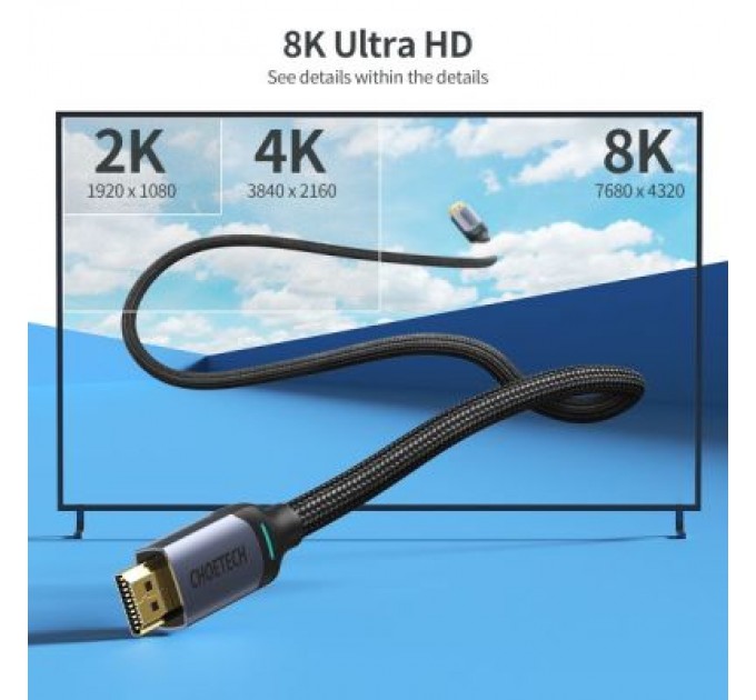 Choetech Кабель мультимедійний HDMI to HDMI 2.0m V.2.1 8K 60Hz HDR10 HLG 48Gbps YUV 444 Choetech (XHH01-BK)
