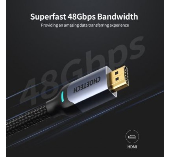 Choetech Кабель мультимедійний HDMI to HDMI 2.0m V.2.1 8K 60Hz HDR10 HLG 48Gbps YUV 444 Choetech (XHH01-BK)