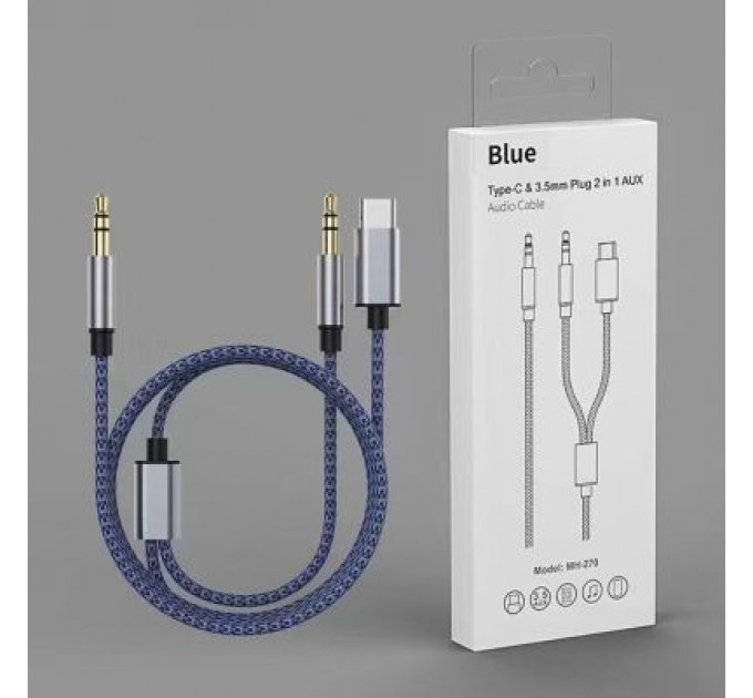 XoKo Кабель мультимедійний AUX MH-270 jack - jack 3.5mm-Type-C 1.2m blue XoKo (XK-MH-270)