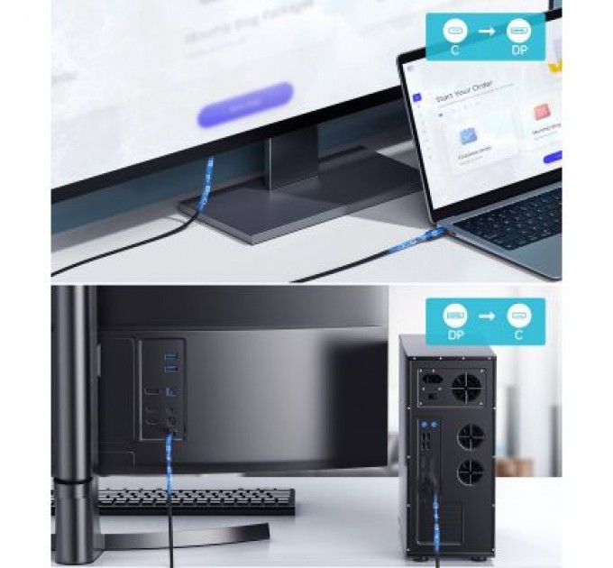 Choetech Кабель мультимедійний USB 3.1 Type-C to DisplayPort 1.8m V1.4 Thunderbolt 3 4K60Hz PVC Choetech (XCP-1803)