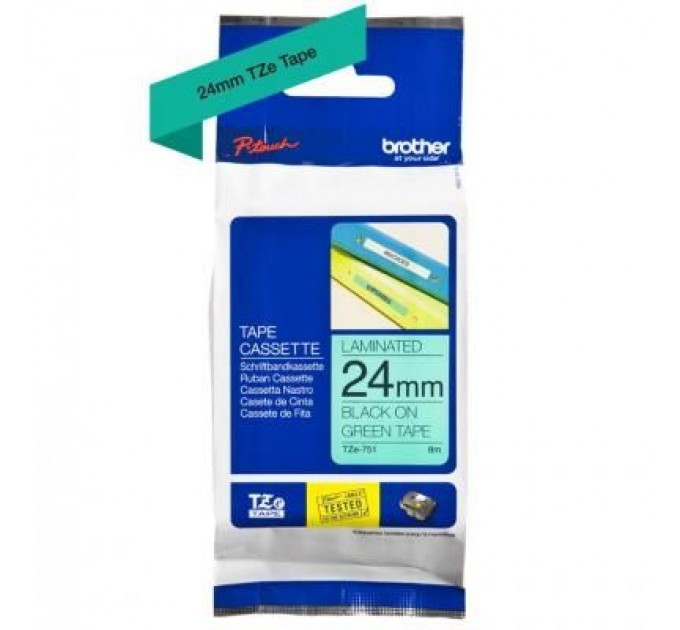 Brother Стрічка для принтера етикеток Brother TZE751, 24мм, черный на зеленом (TZE751)