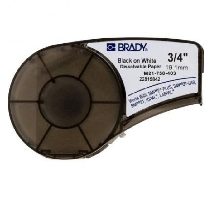 Brady Стрічка для принтера етикеток Brady що розчиняються, лента 19.05mm/6.4m, чорний на білому (M21-750-403)