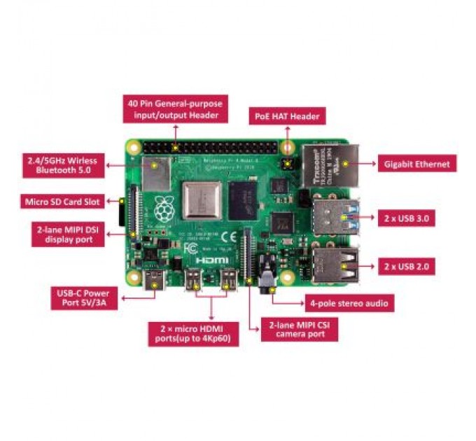 Raspberry Pi Промисловий ПК Raspberry Pi 4, Model B, 4GB (RPI4-MODBP-4GB)