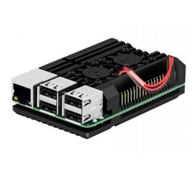 Raspberry Pi Додаткове обладнання до промислового ПК Raspberry Pi радіатор для 4B алюмінієвий з 2 кулерами (RA503)