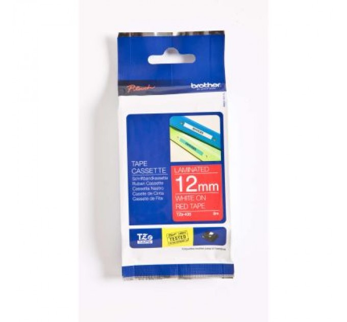 Brother Стрічка для принтера етикеток Brother 12mm Laminated, white on red (TZE435)