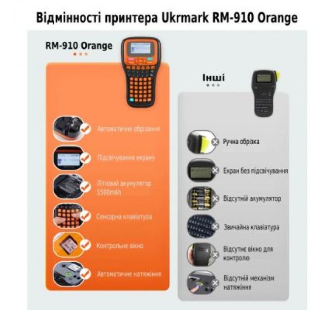 UKRMARK Принтер етикеток UKRMARK RM-910 Orange, сумісний з картриджами Brother TZe (900416)