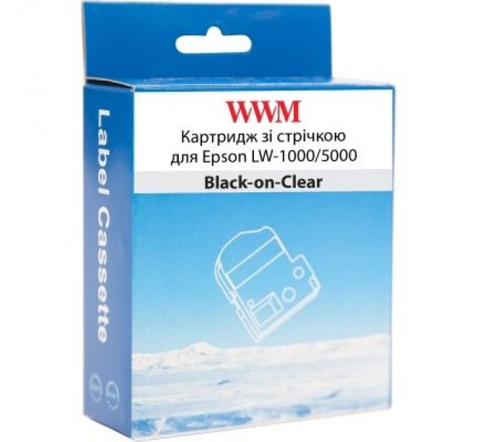 WWM Стрічка для принтера етикеток WWM для Epson LW-1000/5000 36mm х 8m Black-on-Clear (WWM-ST36K)