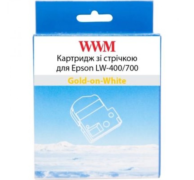WWM Стрічка для принтера етикеток WWM для Epson LW-400/700 12mm х 8m Gold-on-White (WWM-SS12Z)