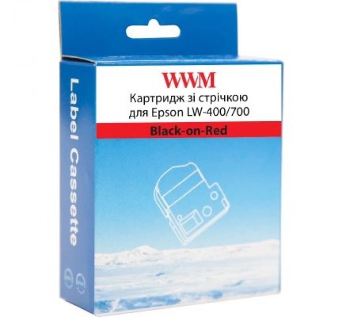 WWM Стрічка для принтера етикеток WWM для Epson LW-400/700 18mm х 8m Black-on-Red (WWM-SC18R)