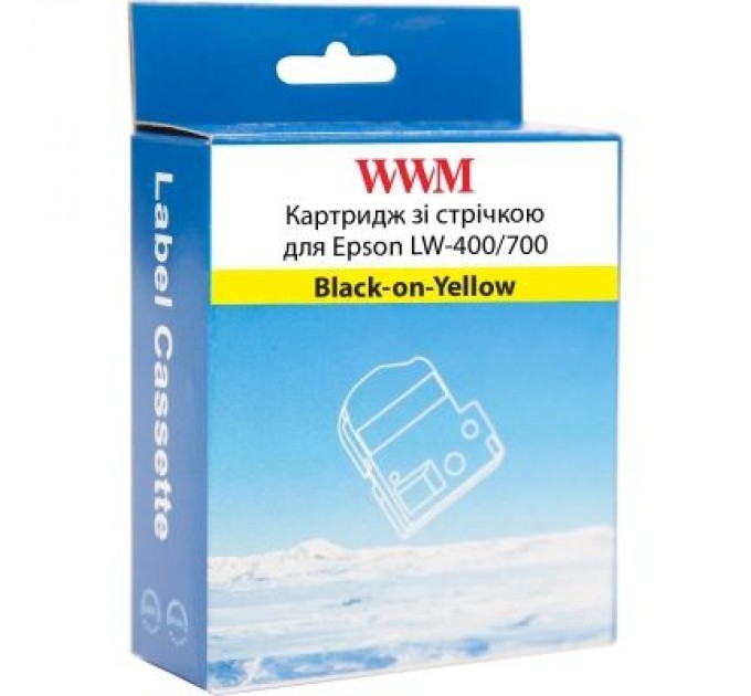 WWM Стрічка для принтера етикеток WWM для Epson LW-400/700 18mm х 8m Black-on-Yellow (WWM-SC18Y)