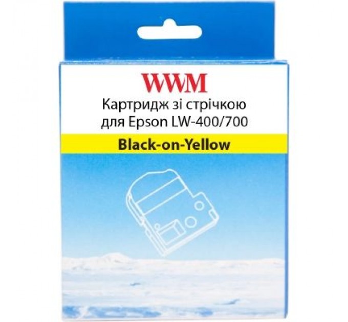 WWM Стрічка для принтера етикеток WWM для Epson LW-400/700 18mm х 8m Black-on-Yellow (WWM-SC18Y)