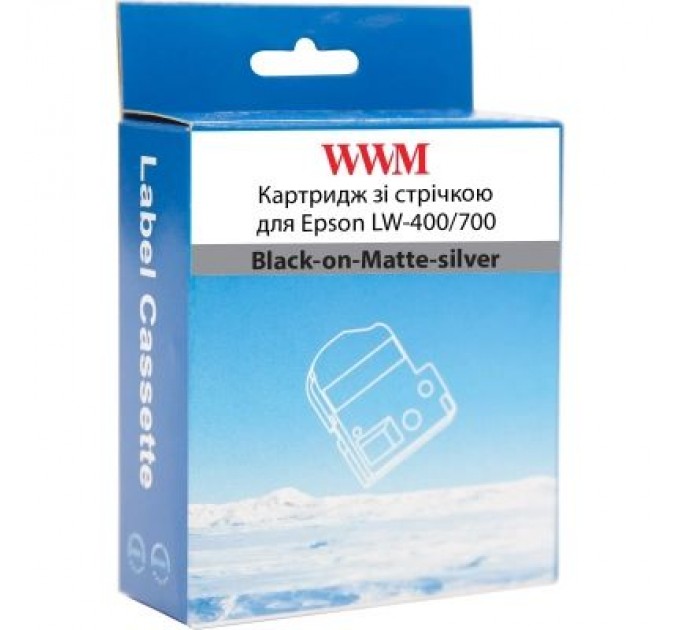 WWM Стрічка для принтера етикеток WWM для Epson LW-400/700 6mm х 8m Black-on-Matte-silver (WWM-SM6X)