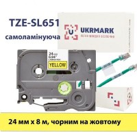 Стрічка для принтера етикеток UKRMARK B-SL-T651P, самоламінуюча, 24мм, black on yellow, аналог TZe-SL651 (900329)